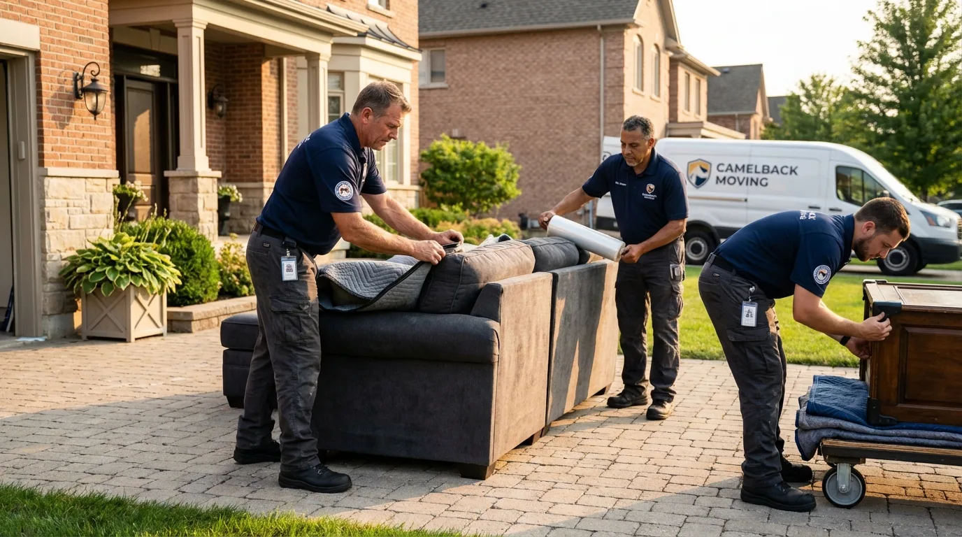 Large estate moving crew wrapping furniture in Chippewa Falls, WI